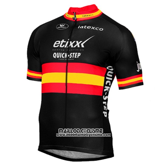 2017 Maillot Ciclismo Etixx Quick Step Champion Espagne Jaune et Noir Manches Courtes et Cuissard